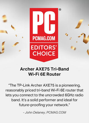 TP-Link AXE5400 Tri-Band WiFi 6E Router (Archer AXE75), 2025 PCMag Editors' Choice, 2.5Gbps WAN Port for Gaming & Streaming, 6GHz Band, 160MHz, OneMesh, Dual-Core CPU, VPN & WPA3 Security