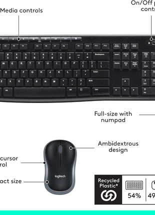 Logitech MK270 Full Size Wireless Keyboard and Mouse Combo - Black