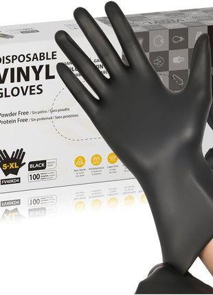 SWIFTLITE Black Vinyl Gloves, Food Grade Gloves Disposable Latex Free & Powder Free, Guantes for Cleaning Cooking Food Prep (100, Medium)