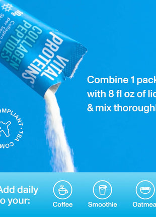 Vital Proteins Hydrolyzed Collagen Peptides Powder Supplement (Type I & III), 8ct Travel Packs (10g per Serving) - Dairy & Gluten Free, Unflavored