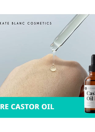 Kate Blanc Cosmetics Castor Oil Organic for Hair, Lashes, Face (2oz), 100% Pure, Cold Pressed, Hexane Free. Eyelash Serum for Thicker-Looking Eyelashes & Eyebrows