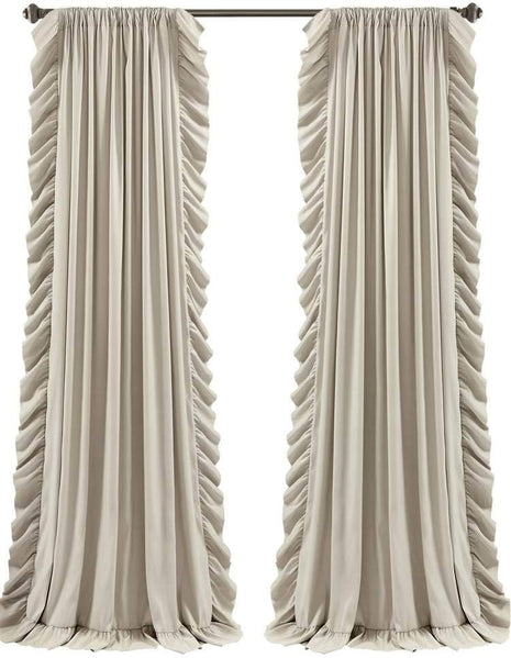 Lush Decor Reyna Ruffle Window Curtain Panel Set, Pair, 54 inch W x 84 inch L, Wheat - Flowy Curtain Set - Romantic Ruffle Curtains for Bedroom, Living room, or Dining Room - Farmhouse & Cottage Home Decor