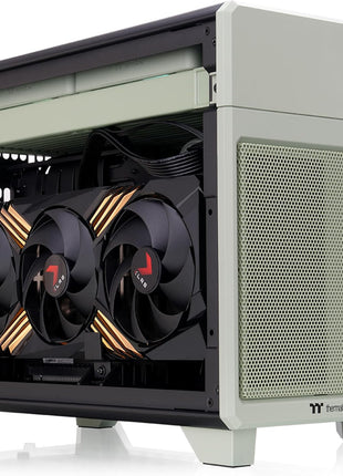 Thermaltake TR100 SFF Chassis; mITX Support; 18.9 Liters; PCIe 4.0 Riser Cable Included; 360mm GPU Clearance; 280mm Radiator Support; Removable PCIe Bracket; Matcha Green; CA-11A-00SENN-00