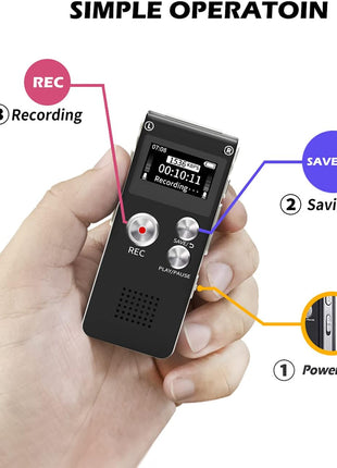 Digital Voice Recorder 16GB Voice Recorder with Playback for Lectures - USB Rechargeable Dictaphone Upgraded Small Tape Recorder Device
