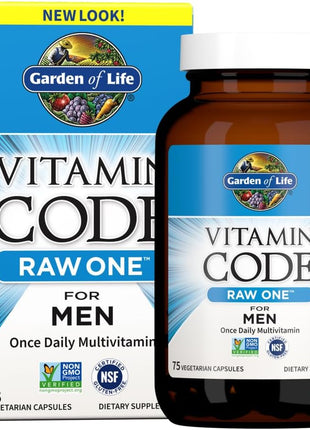 Garden of Life Vitamin Code Raw One for Men, Once Daily Multivitamin, 75 Capsules, One a Day Mens Vitamins plus Fruit, Veggies & Probiotics for Mens Health, Vegetarian Multivitamins