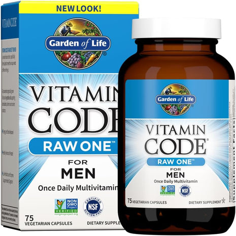 Garden of Life Vitamin Code Raw One for Men, Once Daily Multivitamin, 75 Capsules, One a Day Mens Vitamins plus Fruit, Veggies & Probiotics for Mens Health, Vegetarian Multivitamins
