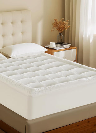 MATBEBY Full Size Mattress Pad - Cooling Breathable Mattress Topper, Quilted Fitted Mattress Protector, Pillow Top Mattress Cover with 8-21" Deep Pocket, Soft, Machine Washable, White, 54x75 Inches