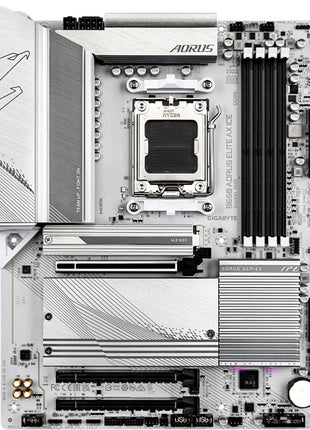GIGABYTE B650 AORUS Elite AX ICE AMD AM5 ATX Motherboard, Support Ryzen 9000/8000/7000 Series, DDR5, 12+2+2 Power Phase, PCIe 5.0 M.2, USB-C 3.2 Gen 2, WIFI6E, 2.5GbE, EZ-Latch, Q-Flash, RGB Fusion