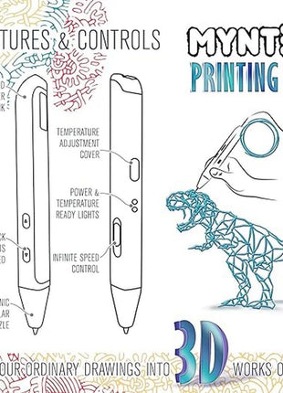 MYNT3D Super 3D Pen, 1.75mm ABS and PLA Compatible 3D Printing Pen