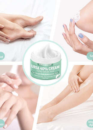 Grocerism Urea Cream 40 Percent for Feet with 2% Salicylic Acid 5.29 oz || Foot Cream and Hand Cream Maximum Strength for Dry, Rough, Callused Skin, Exfoliating Moisturizer for Heels, Elbows and Knees