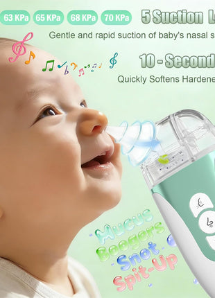 Nasal Aspirator for Baby, 2-in-1 Electric Nose Sucker for Toddlers with Spray, Up to 70kPa with 5 Levels, Auto Leak Control, 3 BPA-Free Silicone Tips, Quiet & Portable Nose Cleaner, Rich Package