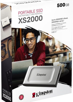 Kingston XS2000 500G High Performance Portable SSD with USB-C | Pocket-sized | USB 3.2 Gen 2x2 | External Solid State Drive | Up to 2000MB/s | SXS2000/500G