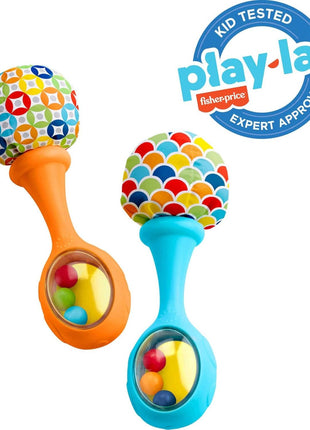 Fisher-Price Newborn Toys Rattle 'n Rock Maracas, Set of 2 Soft Musical Instruments for Babies 3+ Months, Blue & Orange