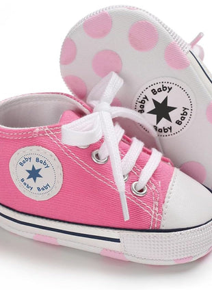 KKIIDDSS Unisex Baby Girls Boys Canvas High-top Shoes, Newborn Infant Anti-Slip Soft Sole Frist Walking Sneakers (A01/White,6-12 Months