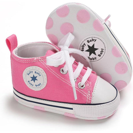 KKIIDDSS Unisex Baby Girls Boys Canvas High-top Shoes, Newborn Infant Anti-Slip Soft Sole Frist Walking Sneakers (A01/White,6-12 Months