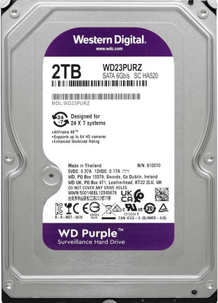 Western Digital 2TB WD Purple Surveillance Internal Hard Drive HDD - SATA 6 Gb/s, 64 MB Cache, 3.5 inch - WD23PURZ