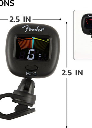 Fender FCT-2 Professional Multi-Instrument Clip-On Tuner for Guitar, Bass, Ukulele, and Violin