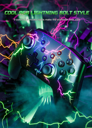 VOYEE Switch Controllers Compatible with Switch/Lite/OLED/PC Windows, Programmable RGB Lightning LED, Wireless Pro Controller with One Key Pairing/Wake Up/Turbo/Vibration