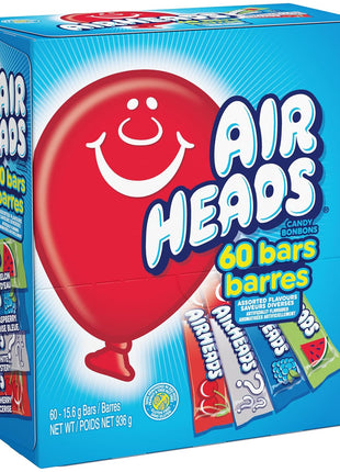 Airheads Full-Size Bars, Six Assorted Fruit Flavors, Easter Candy Bulk Variety, Easter Basket Essentials Stuffers, Individually Wrapped Taffy, 60 Count Box