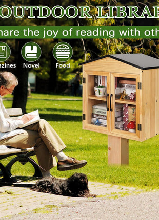 Exttlliy Outdoor Library Outdoor Book Box Storage Small Wooden Cabinet Little Literature Box for Neighborhoods Community and Schools Sharing Books, Flyers, Newspapers, Food and Art (D)