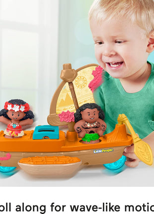 Fisher-Price Little People Toddler Toy Disney Princess Moana & Maui's Canoe Sail Boat with Figures for Pretend Play Ages 18+ Months