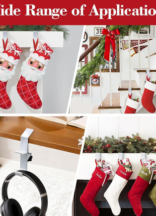 Fireplace Stocking and Garland Hanger, 2 in 1 Mantel Hanger for Garland, Fireplace Stocking Holders for Mantle Garland Hooks for Xmas Holiday Home Party Decoration,Fits 0.31"-3.5"Mantles (White, 3)
