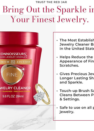 Connoisseurs Premium Edition Fine Jewelry Cleaner Solution for Gold, Diamonds, Platinum, and Gemstones - 9.6 fl oz - Restores Brilliance in Seconds
