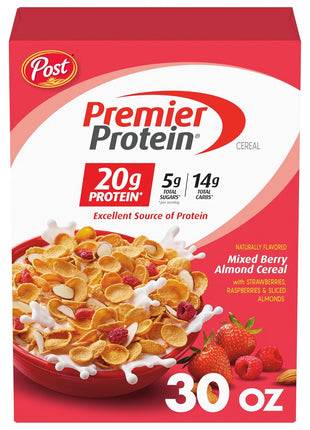Premier Protein Mixed Berry Almond cereal, high protein cereal, protein rich breakfast or snack made with real berries and almonds, 30 Ounce - 1 Count