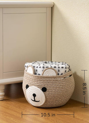 CherryNow Baby Basket for Nursery, Bear Gift Baskets for Kids, Baby Shower Basket with Handles, Small Cute Animal Baskets, Light Brown, 10.5 inchD x 8.5 inchH