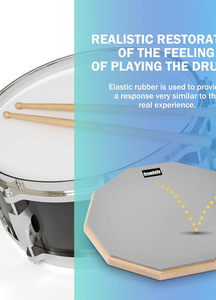 Drum Practice Pad for drumming drum pad and sticks 12 In,Sided With 2 Pairs/4 Maple 5A Drum Sticks & Storage Bag(Gray)