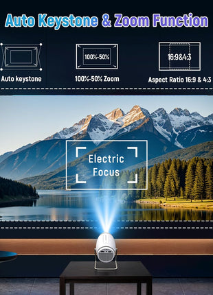 FEARWIKY Mini Portable Movie Projector with WiFi and Bluetooth, 4K 1080P Support, 180° Rotatable 130'' Screen, Auto Keystone Compatible with HDMI/USB/Smartphone/PC/Laptop