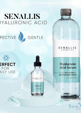 Hyaluronic Acid Serum 16 fl oz And 2 fl oz, Made From Pure Anti Aging/Wrinkle, Ultra Hydrating Moisturizer That Reduces Dry Skin Manufactured In USA