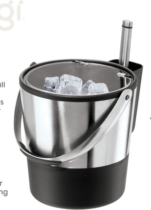 Oggi Insulated Ice Bucket, 4 Quart / 3.8 L, Stainless Steel, Black.
