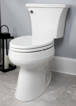 Mayfair Linden Slow Close Toilet Seat, Non Slip Heavy Duty Wood, Easy Install, Elongated, White