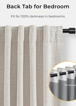 INOVADAY 100% Blackout Curtains for Bedroom, Black Out Curtains 84 Inch Long, Clip Rings Linen Blackout Drapes, Thermal Insulated Room Darkening for Living Room, 2 Panels   Beige,W50xL84