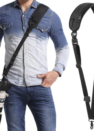 waka Rapid Camera Neck Strap with Quick Release and Safety Tether | Adjustable Camera Shoulder Sling Strap for Nikon Canon Sony Olympus DSLR Camera - Black