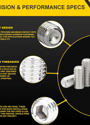 Set Screws Assortment Kit (M3, M4, M5, M6, M8) with Allen Keys – Durable 240 Pcs Metric Cup Point 304 Stainless Steel for Bathroom Fixtures, Door Knobs, Faucets, Plumbing, and More
