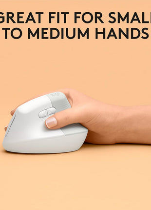 Logitech Lift for Mac Wireless Vertical Ergonomic Mouse, Bluetooth, Quiet Clicks, Silent Smartwheel, 4 Customizable Buttons, for macOS/iPadOS/MacBook Pro/MacBook Air/iMac/iPad - Off White