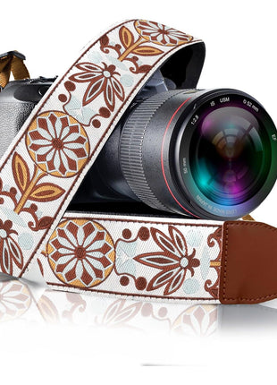 Camera Strap - Shoulder, Crossbody & Neck Camera Strap for Photographers, Fits All Cameras, Canon Nikon Sony Fujifilm, Padded Strap W/ Quick Release, Embroidered Cotton & Leather Ends, Blue