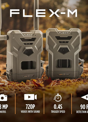 SPYPOINT Flex-M Twin Pack Cellular Trail Cameras - Best Hunting Accessories, No WiFi Needed, GPS, Night Vision, Dual-Sim LTE, IP65 Water-Resistant Game Camera, 28MP Photos, 720p Videos + Sound (2)