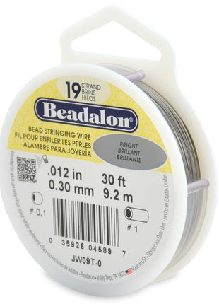 Beadalon 19 Strand Stainless Steel Bead Stringing Wire, .012 in / 0.30 mm, Bright, 30 ft / 9.2 m