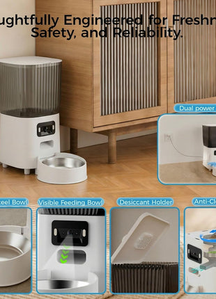 Automatic Cat Feeder with Wide-Angle Camera, 5L(Double-Bowl pro) | Auto Dog Food Dispenser , App Control, 1080P Night Vision,Motion Detection, Two-Way Audio, Large Hopper, Feeding Timer