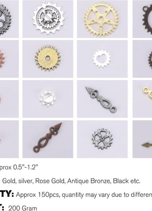 BigOtters 200 Gram Antique Steampunk Gear,Mix Steampunk Wheel Alloy Gear Pendants Charms for Crafting Jewelry Making