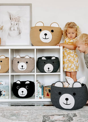 CherryNow Baby Basket for Nursery, Bear Gift Baskets for Kids, Baby Shower Basket with Handles, Small Cute Animal Baskets, Light Brown, 10.5 inchD x 8.5 inchH