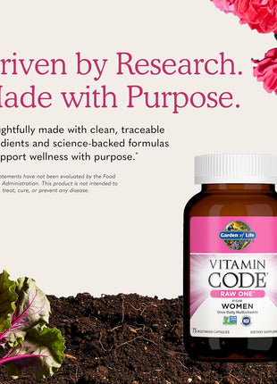 Garden of Life Vitamin Code Raw One for Women, Once Daily Women's Multivitamin - 75 Capsules, One a Day Vitamins Whole Food Iron, Probiotics for Digestive Health, Gluten Free Vegetarian