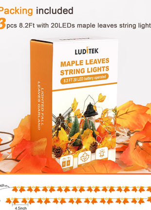 Luditek Fall Decor 3 Pack Fall Leaf Garland with Lights, Total 24.6ft 60 LED Halloween String Lights, Thanksgiving Decorations for Home Holiday Autumn Indoor Friendsgiving Gift
