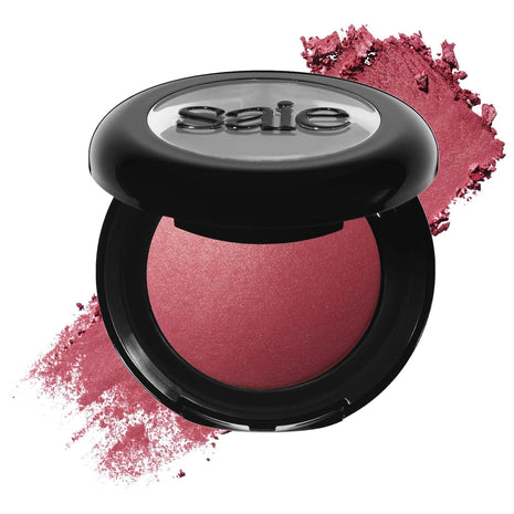 Saie Blush & Brush Duo - SuperSuede Baked Blush in Grazie (.01 oz) & Powder Blush Brush - Talc-Free, Moisturizing Blush with Vegan, Fluffy Brush for Seamless Application