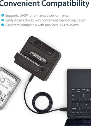 StarTech.com Dual-Bay USB 3.1 to SATA Hard Drive Docking Station, USB 3.1 (10 Gbps), External 2.5/3.5 inch SATA I/II/III, SSD/HDD Docking Station, Hot-Swap Hard Drive Bay, Top-Loading (SDOCK2U313)