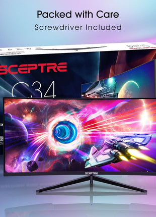 Sceptre 34-Inch Curved Ultrawide WQHD Monitor (3440 ? 1440), R1500, up to 180Hz/165Hz, DisplayPort x2, 99% sRGB, 1ms, Built-in Speakers, Machine Black, 2025 (C345B-QUT168)