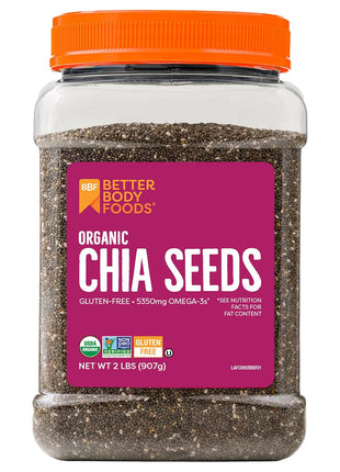 BetterBody Foods Organic Chia Seeds 2 lbs, 32 Oz, with Omega-3, Non-GMO, Gluten Free, Keto Diet Friendly, Vegan, Good Source of Fiber